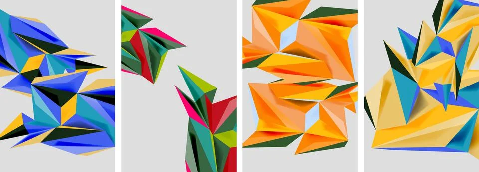 Set of mosaic triangle pattern abstract posters. Vector illustration For Stock Illustration