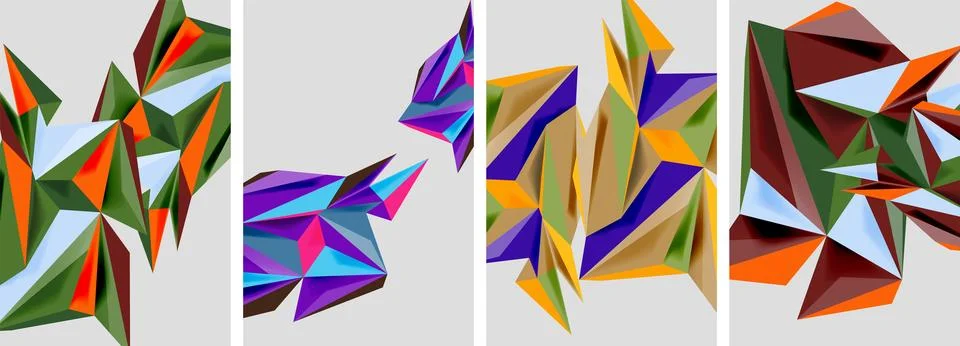 Set of mosaic triangle pattern abstract posters. Vector illustration For Stock Illustration