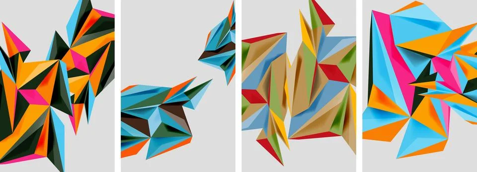 Set of mosaic triangle pattern abstract posters. Vector illustration For Stock Illustration