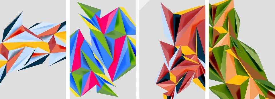 Set of mosaic triangle pattern abstract posters. Vector illustration For Stock Illustration