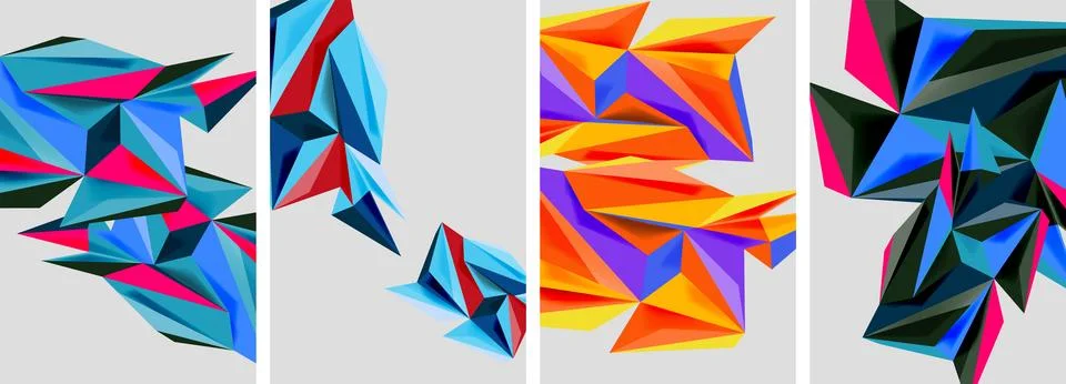 Set of mosaic triangle pattern abstract posters. Vector illustration For Stock Illustration