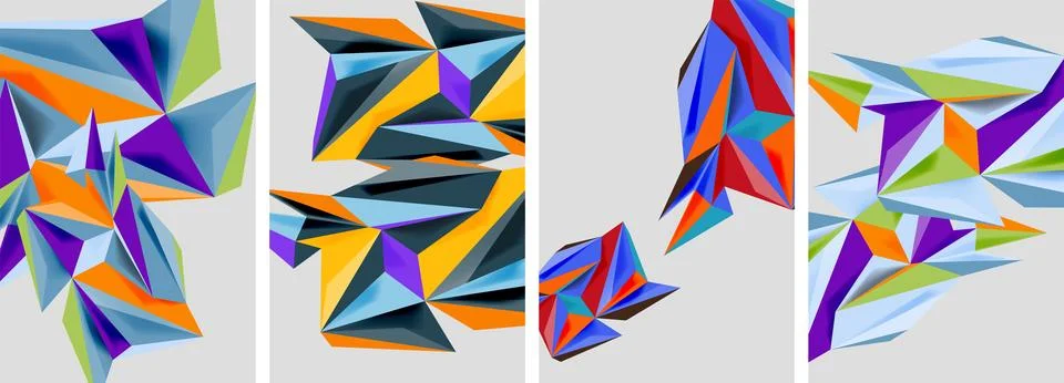 Set of mosaic triangle pattern abstract posters. Vector illustration For 스톡 일러스트