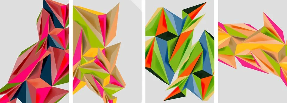Set of mosaic triangle pattern abstract posters. Vector illustration For Stock Illustration