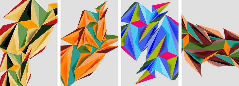 Set of mosaic triangle pattern abstract posters. Vector illustration For 스톡 일러스트