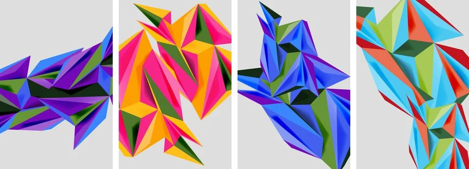 Set of mosaic triangle pattern abstract posters. Vector illustration For Stock Illustration