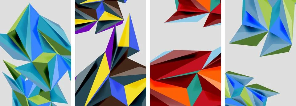 Set of mosaic triangle pattern abstract posters. Vector illustration For Stock Illustration