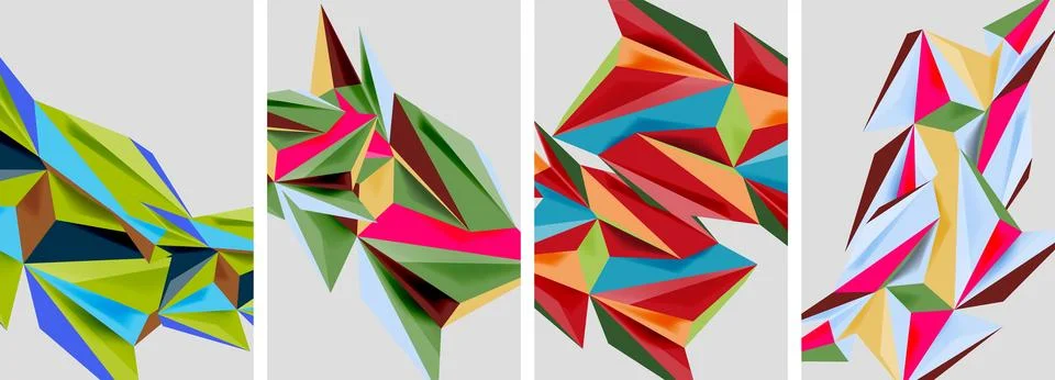 Set of mosaic triangle pattern abstract posters. Vector illustration For 스톡 일러스트