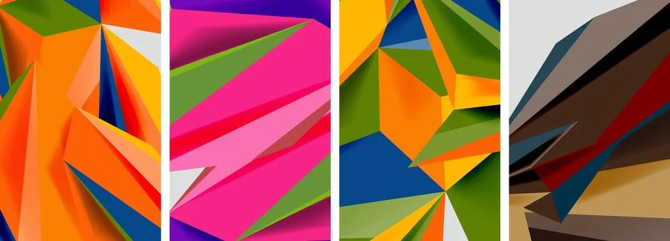 Set of mosaic triangle pattern abstract posters. Vector illustration For 스톡 일러스트