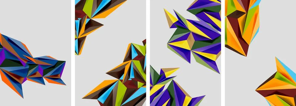 Set of mosaic triangle pattern abstract posters. Vector illustration For Stock Illustration