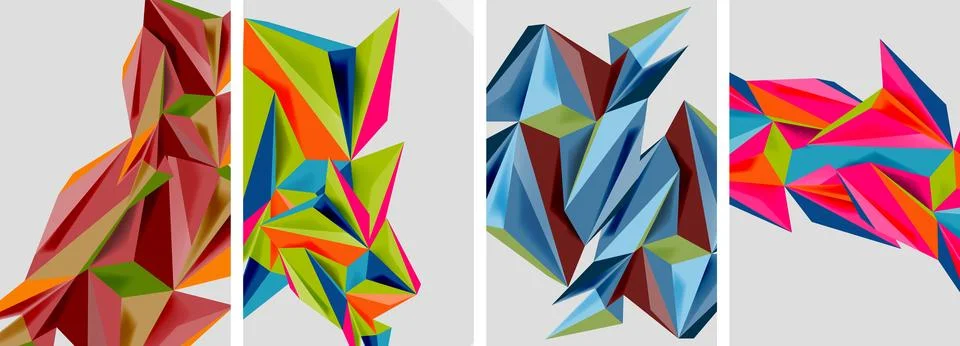 Set of mosaic triangle pattern abstract posters. Vector illustration For Stock Illustration