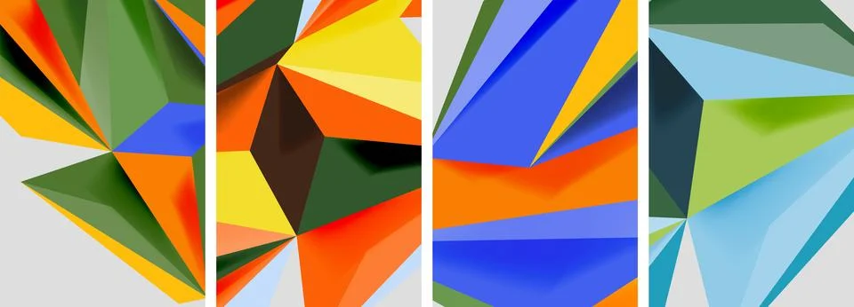 Set of mosaic triangle pattern abstract posters. Vector illustration For 스톡 일러스트