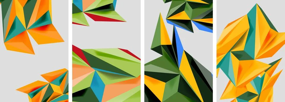 Set of mosaic triangle pattern abstract posters. Vector illustration For 스톡 일러스트