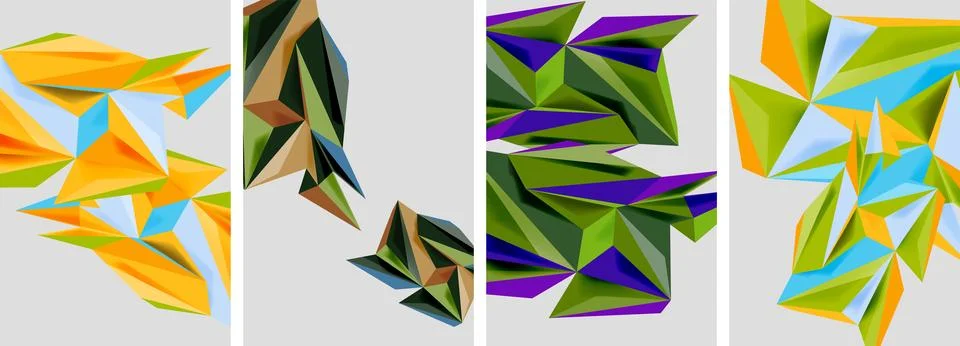 Set of mosaic triangle pattern abstract posters. Vector illustration For Stock Illustration