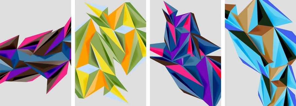 Set of mosaic triangle pattern abstract posters. Vector illustration For Stock Illustration