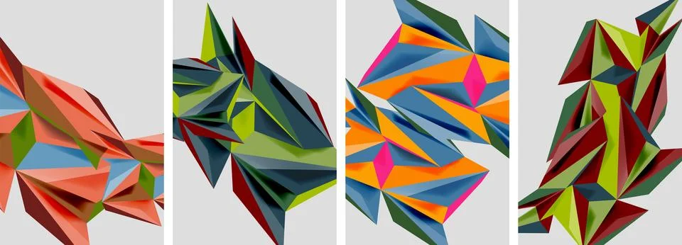 Set of mosaic triangle pattern abstract posters. Vector illustration For 스톡 일러스트