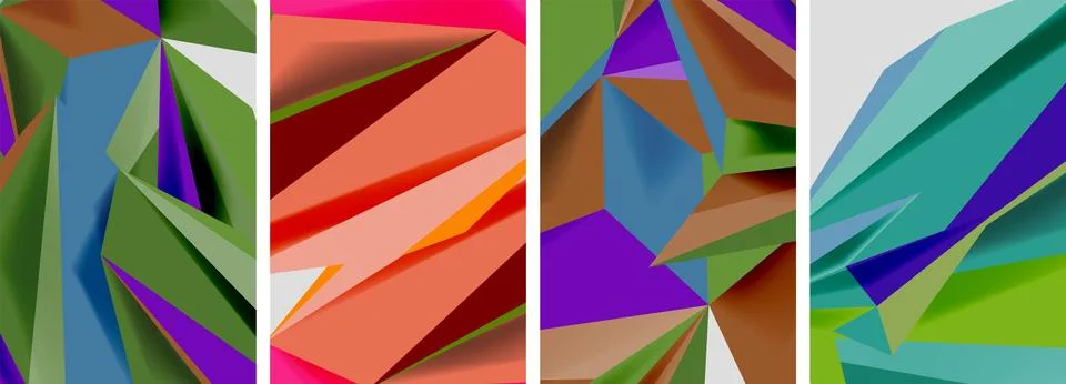 Set of mosaic triangle pattern abstract posters. Vector illustration For 스톡 일러스트