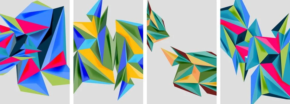 Set of mosaic triangle pattern abstract posters. Vector illustration For Stock Illustration