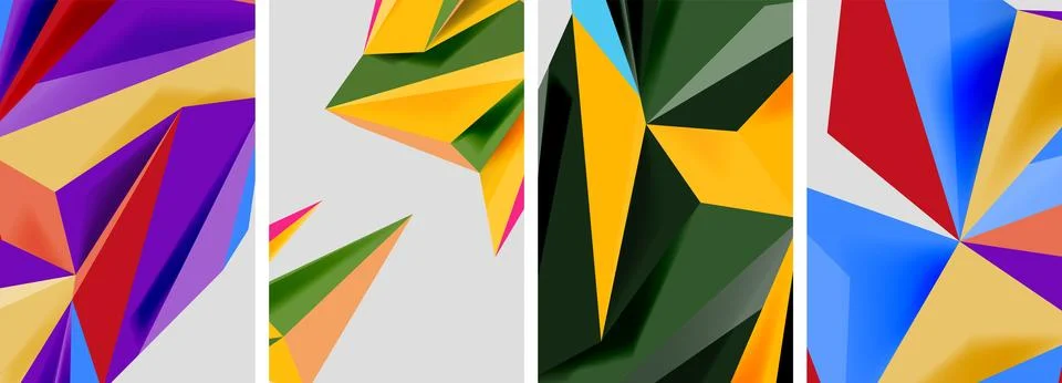 Set of mosaic triangle pattern abstract posters. Vector illustration For 스톡 일러스트