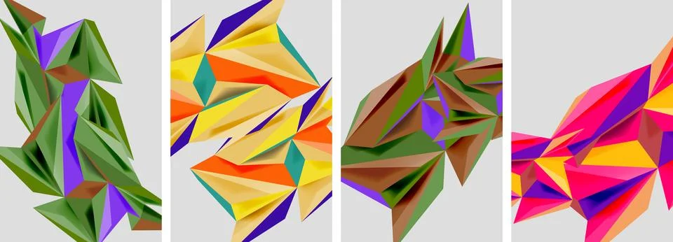 Set of mosaic triangle pattern abstract posters. Vector illustration For 스톡 일러스트