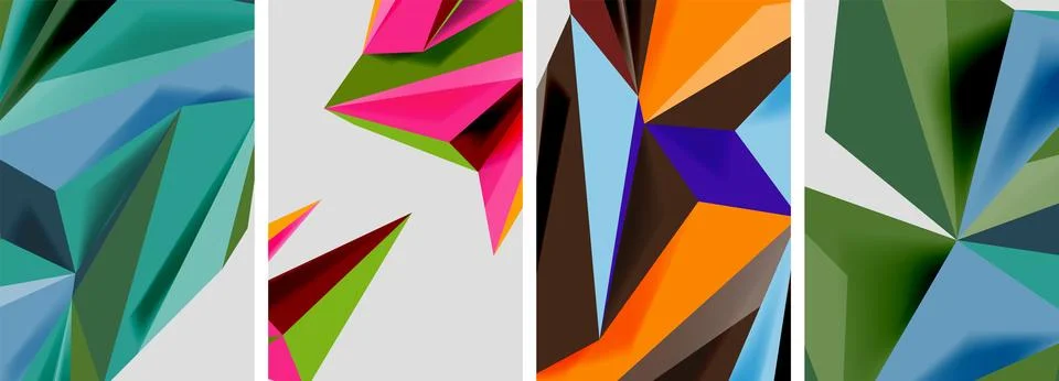 Set of mosaic triangle pattern abstract posters. Vector illustration For Stock Illustration