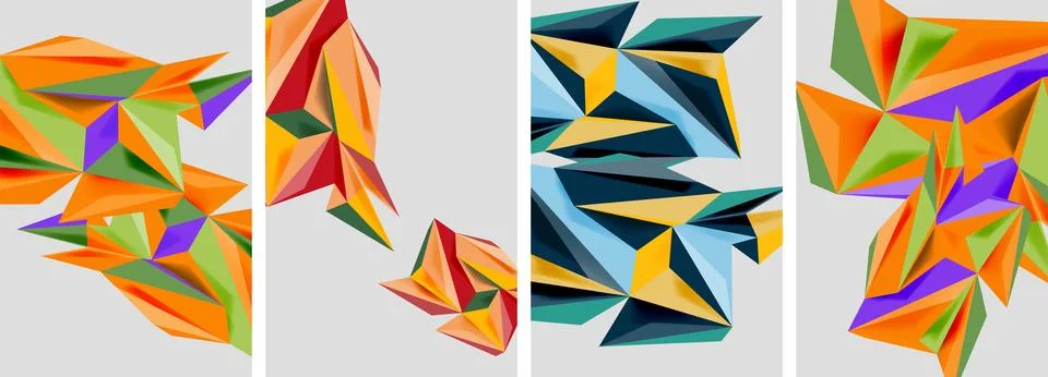 Set of mosaic triangle pattern abstract posters. Vector illustration For Stock Illustration