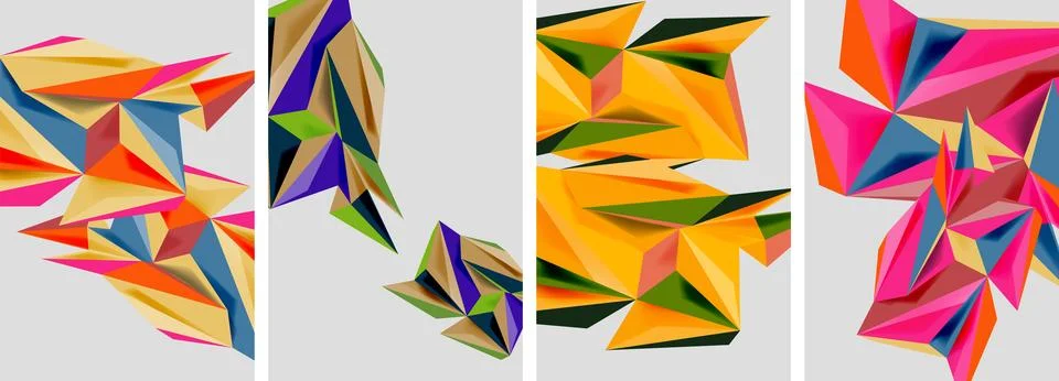 Set of mosaic triangle pattern abstract posters. Vector illustration For 스톡 일러스트