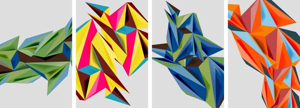 Set of mosaic triangle pattern abstract posters. Vector illustration For Stock Illustration