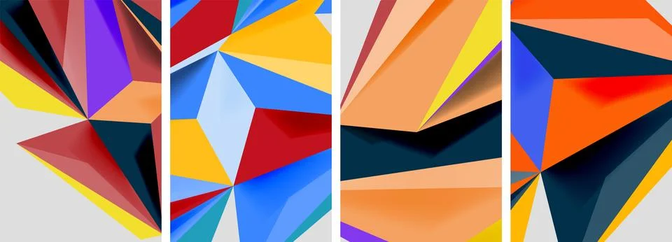 Set of mosaic triangle pattern abstract posters. Vector illustration For 스톡 일러스트