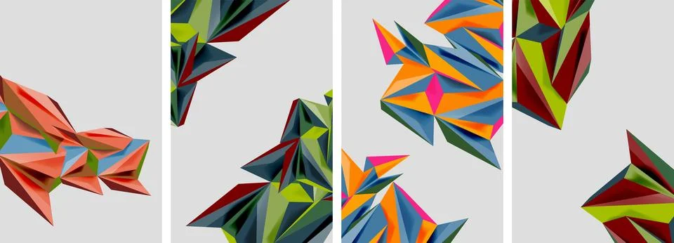 Set of mosaic triangle pattern abstract posters. Vector illustration For 스톡 일러스트
