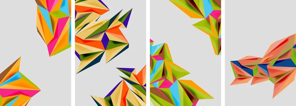 Set of mosaic triangle pattern abstract posters. Vector illustration For 스톡 일러스트