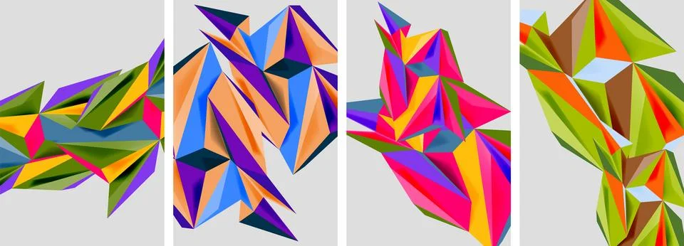 Set of mosaic triangle pattern abstract posters. Vector illustration For Stock Illustration