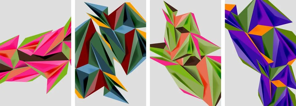 Set of mosaic triangle pattern abstract posters. Vector illustration For Illustrazione stock