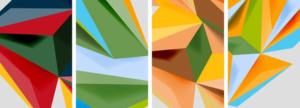 Set of mosaic triangle pattern abstract posters. Vector illustration For 스톡 일러스트