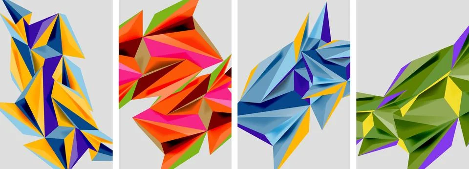 Set of mosaic triangle pattern abstract posters. Vector illustration For イラスト素材