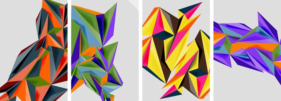 Set of mosaic triangle pattern abstract posters. Vector illustration For Stock Illustration