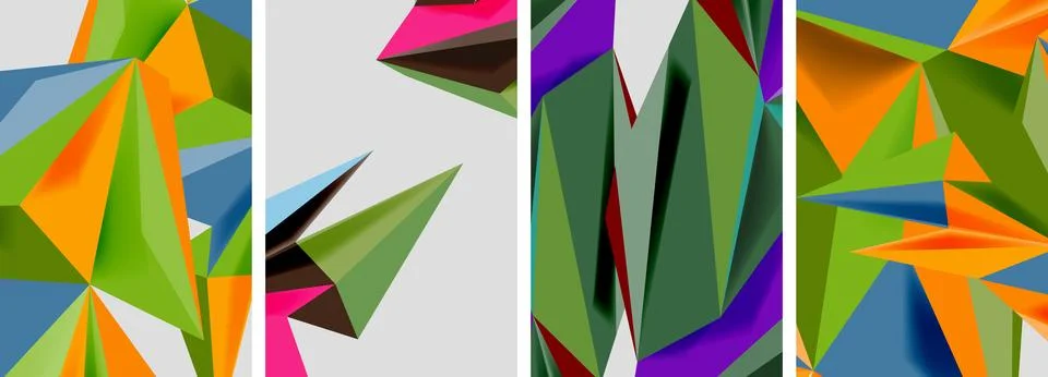 Set of mosaic triangle pattern abstract posters. Vector illustration For 스톡 일러스트