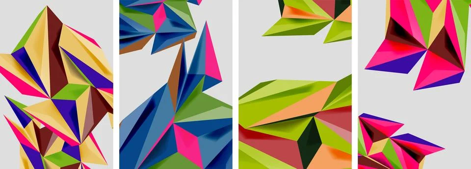 Set of mosaic triangle pattern abstract posters. Vector illustration For Stock Illustration