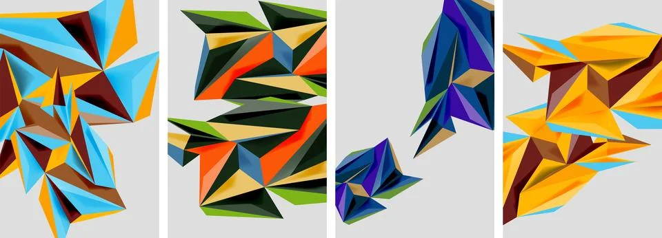 Set of mosaic triangle pattern abstract posters. Vector illustration For Stock Illustration