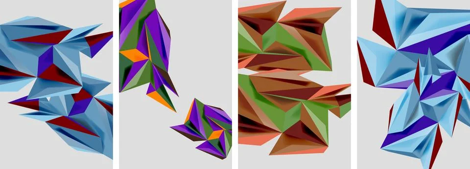 Set of mosaic triangle pattern abstract posters. Vector illustration For 스톡 일러스트