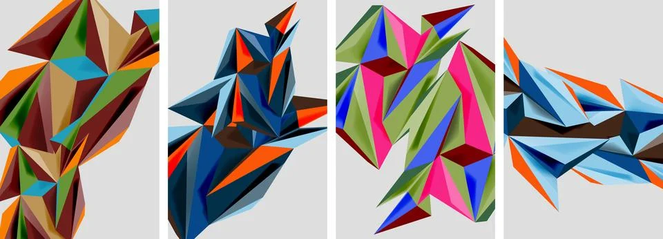 Set of mosaic triangle pattern abstract posters. Vector illustration For Stock Illustration
