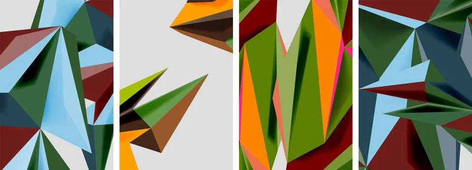 Set of mosaic triangle pattern abstract posters. Vector illustration For 스톡 일러스트