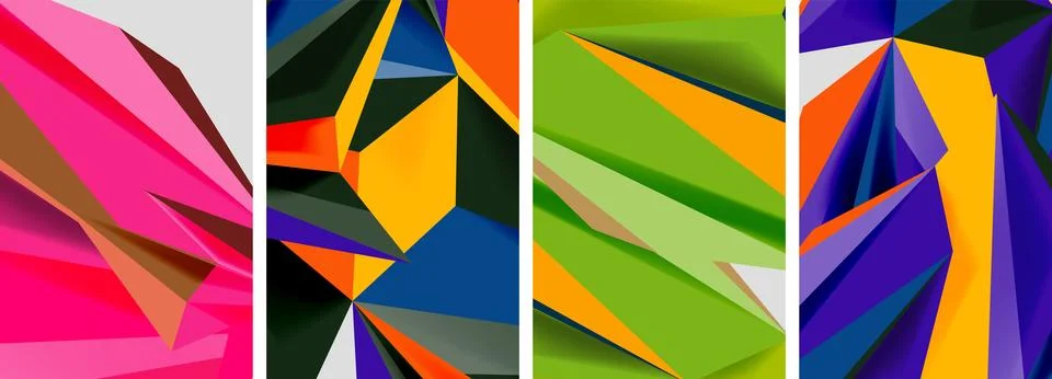 Set of mosaic triangle pattern abstract posters. Vector illustration For Stock Illustration