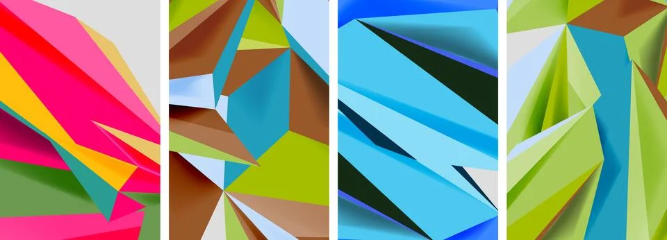 Set of mosaic triangle pattern abstract posters. Vector illustration For 스톡 일러스트