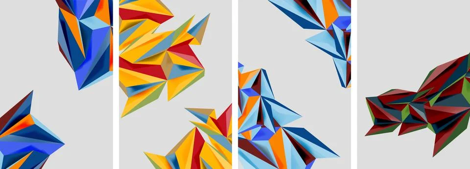 Set of mosaic triangle pattern abstract posters. Vector illustration For Stock Illustration