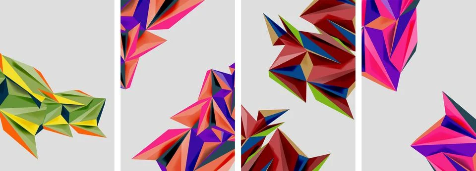 Set of mosaic triangle pattern abstract posters. Vector illustration For 스톡 일러스트