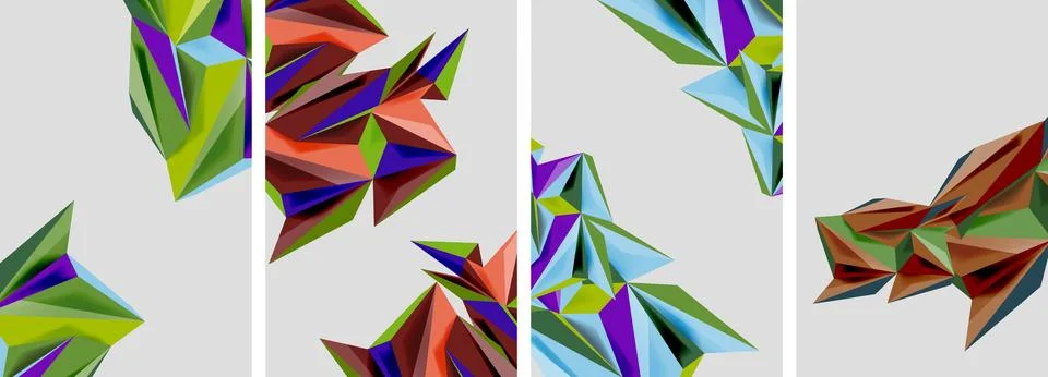 Set of mosaic triangle pattern abstract posters. Vector illustration For Stock Illustration
