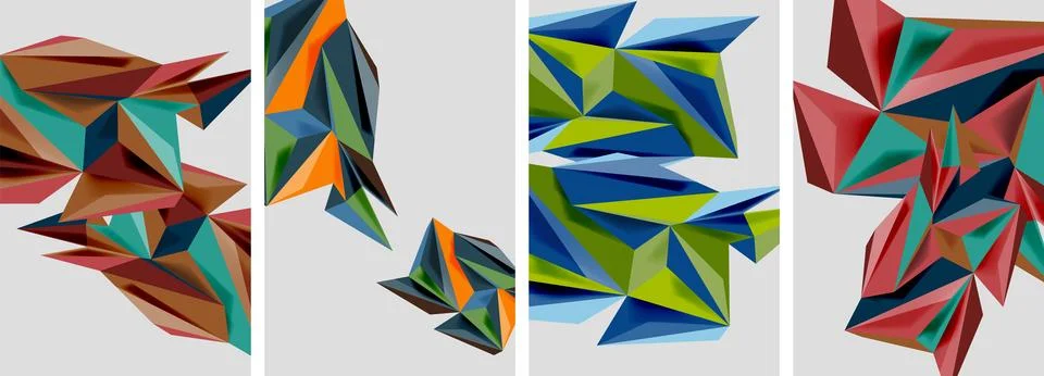 Set of mosaic triangle pattern abstract posters. Vector illustration For Illustrazione stock