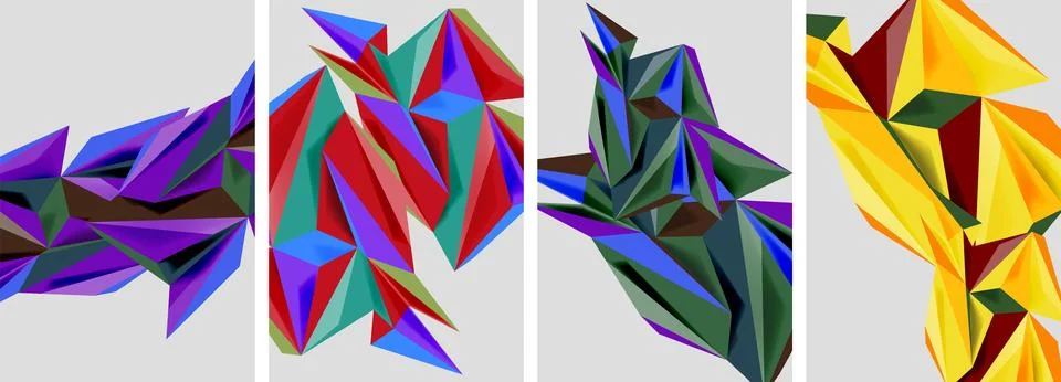 Set of mosaic triangle pattern abstract posters. Vector illustration For Stock Illustration