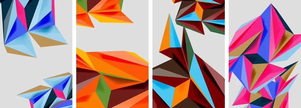 Set of mosaic triangle pattern abstract posters. Vector illustration For Stock Illustration