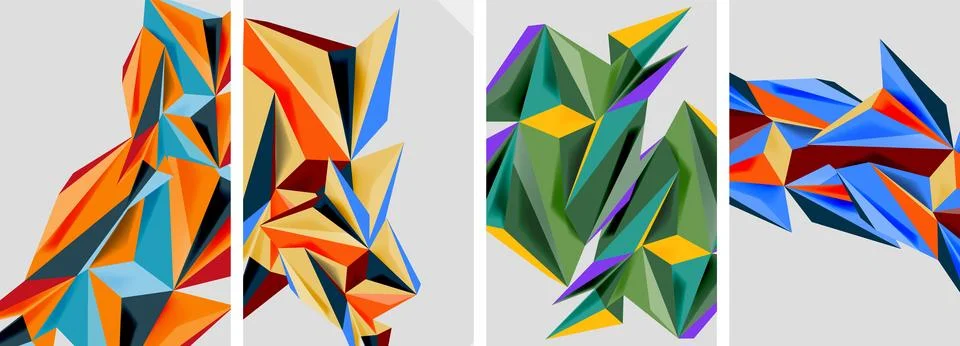 Set of mosaic triangle pattern abstract posters. Vector illustration For Stock Illustration
